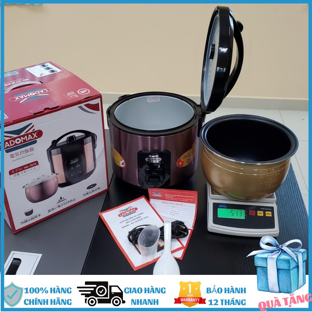 [ GIẢM ĐẾN 45% ] Nồi Cơm điện chính hãng LADOMAX HA-7818- Lòng nồi niêu chống dính cao cấp- Vỏ sơn tĩnh điện 3D Chống trầy xước.