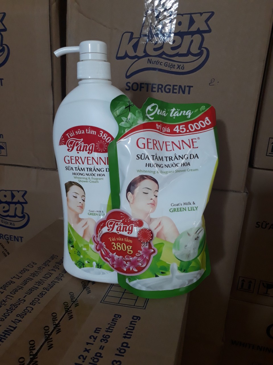 Sữa tắm Trắng da Hương nước hoa Green Lily 900g tang tui 350g