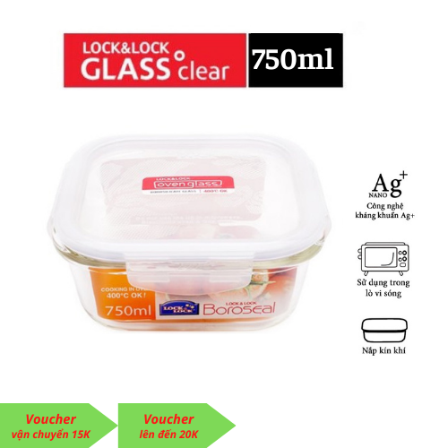 Hộp thuỷ tinh vuông chịu nhiệt Lock&Lock 750ml, hộp đựng cơm đi làm, hộp thủy tinh chịu nhiệt lock and lock 750ml