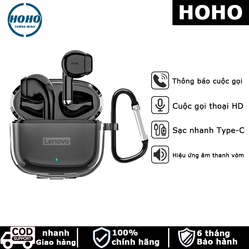 Tai nghe Bluetooth không dây Lenovo LP40 Pro với vỏ trong suốt Tai nghe Bluetooth mini Bluetooth 5.0 Tương thích với iPhone Xiaomi Oppo Huawei