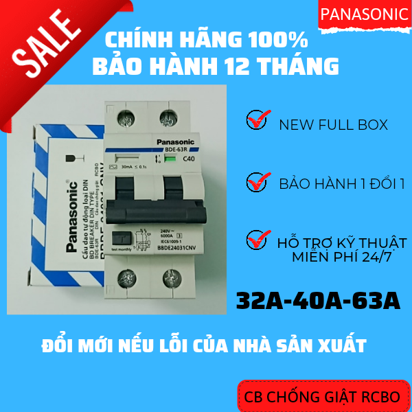 CB chống giật Panasonic RCBO 32A, 40A, 63A 30ma