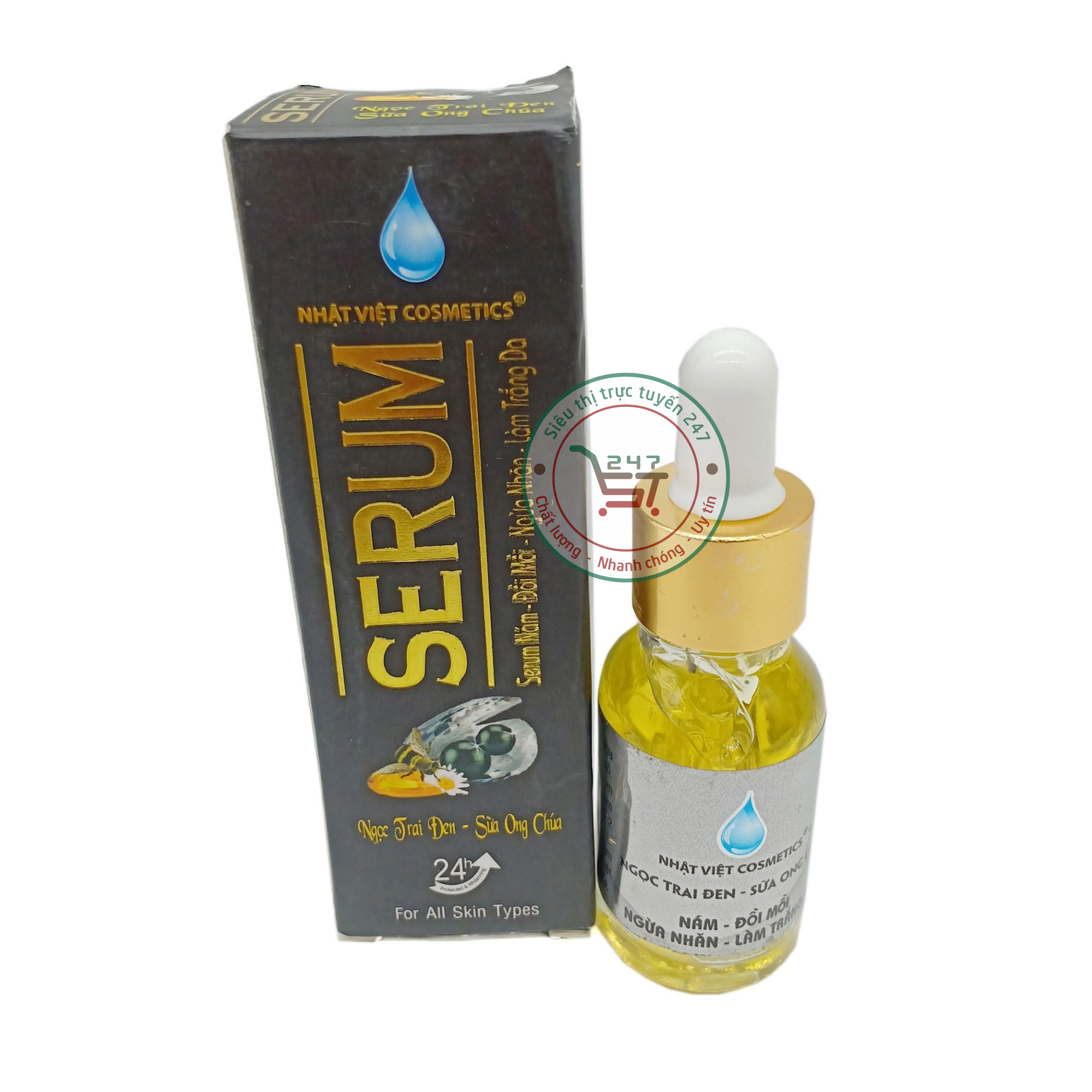 Serum Nám Tàn nhang Ngừa nhăn Đồi mồi Trắng da Ngọc Trai Đen Sữa ong chúa Nhật Việt 15ml (Đen)