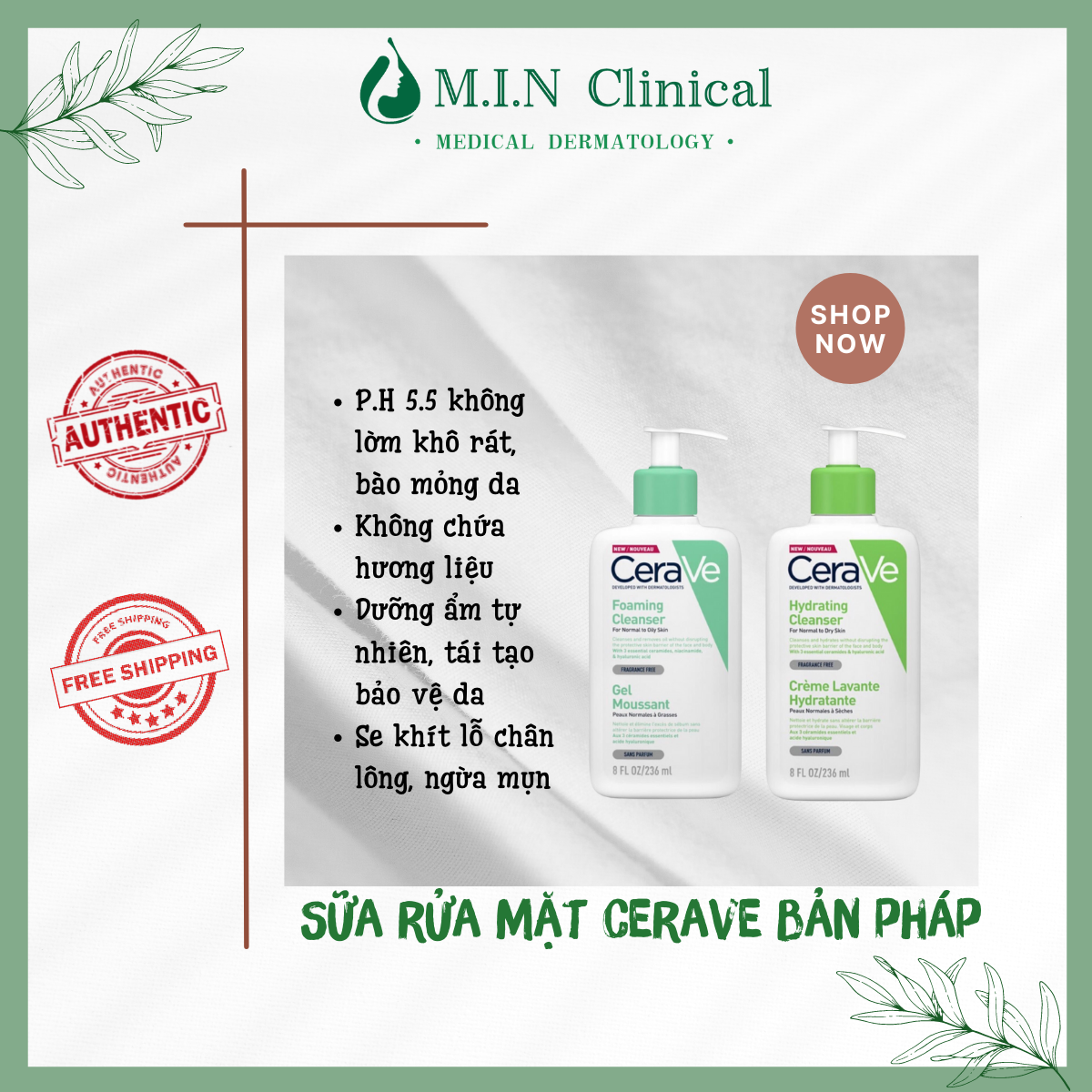 Sữa rửa mặt cerave dịu nhẹ ph 5.5 cho da nhạy cảm, da treatment 236ml bản pháp