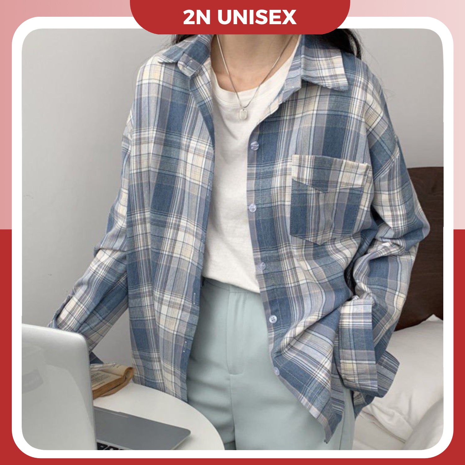 Áo sơ mi nam nữ form rộng 2N Unisex somi sọc caro khoác ngoài số 26