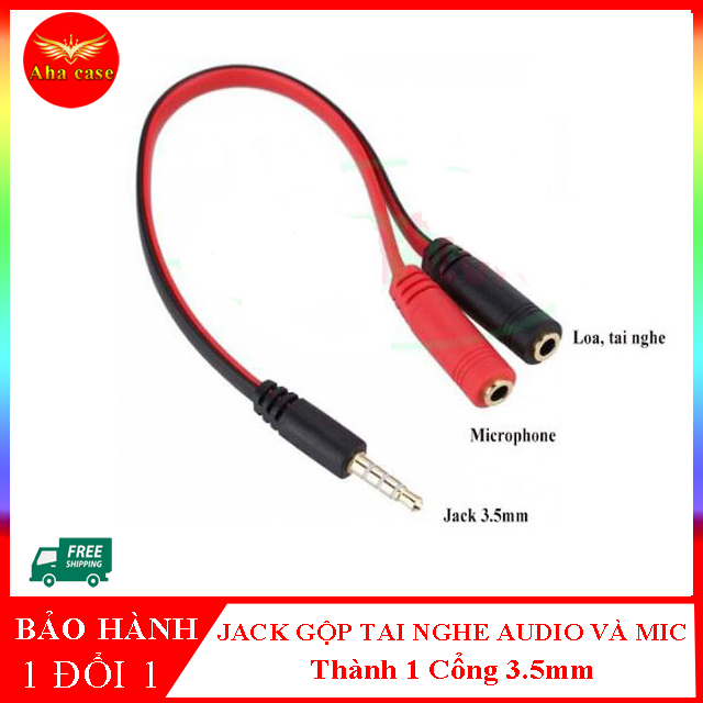 Cáp Gộp 2 Jack Mic + Tai Nghe Thành 1 Lỗ Cắm 3.5 mm Jack gộp audio và mic cho tai nghe có 2 cổng 3.5