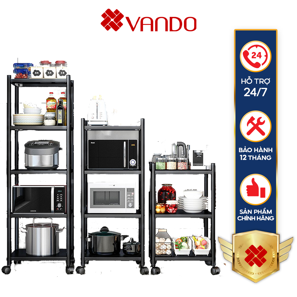 [ Lỗi 1 đổi 1] Kệ Đa Năng  Đen VANDO Có Bánh Xe 3, 4, 5 tầng Cao cấp, sơn đen CHỐNG HAN GỈ