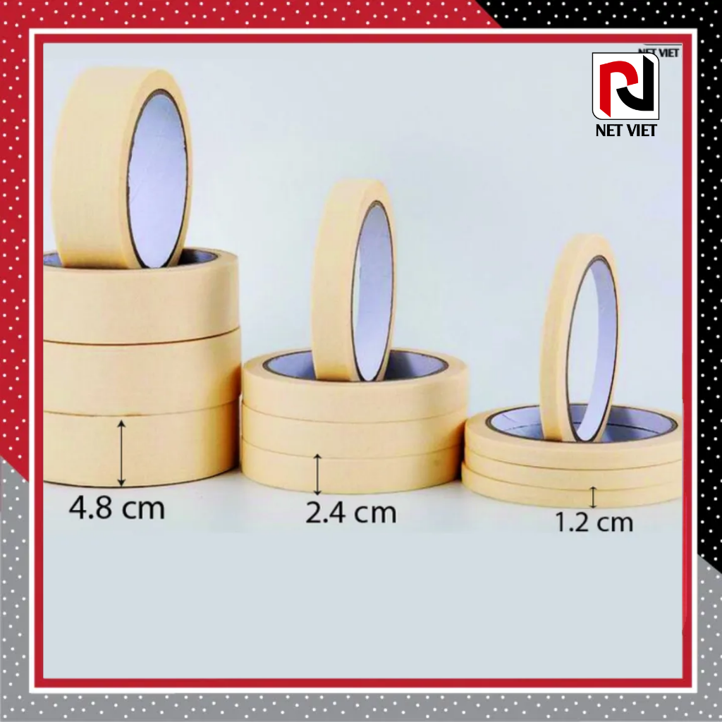 Combo 6 Cuộn Băng Keo Giấy Nhăn Dài 20m Khổ 1.2cm / 2.4cm / 4.8cm
