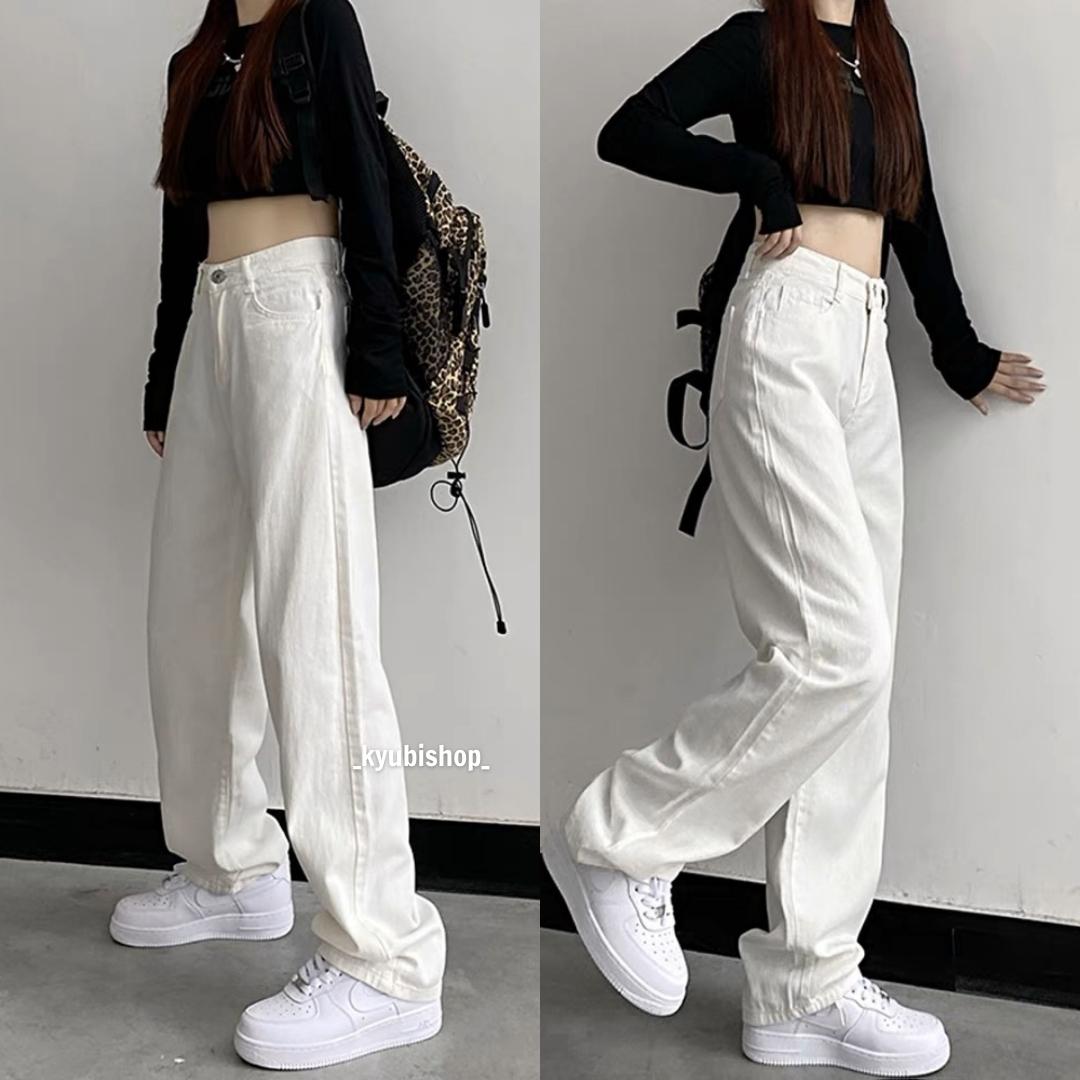 [VOUCHER 12%/149K] Quần Jeans Trắng Ống Suông Rộng phong cách Ulzzang (Có Bigsize) - Jean baggy trắng Kyubi BJR21
