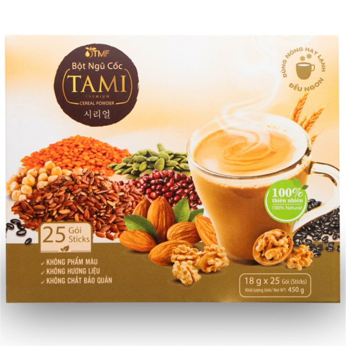 Bột ngũ cốc nảy mầm TAMI hộp 25 gói (450g)-Ngon bổ dưỡng cho sức khỏe mỗi ngày, tốt cho người ăn kiêng