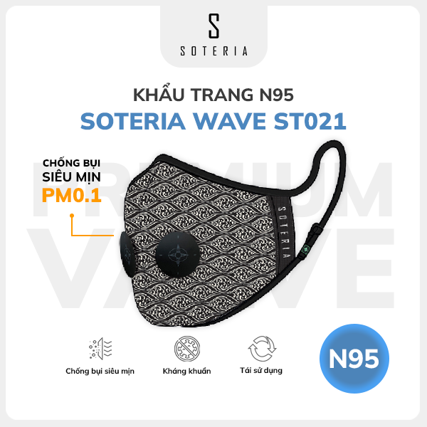 Khẩu trang thời trang Soteria Wave ST021 - N95 lọc 99% bụi mịn 0.1 micro - Size S,M,L