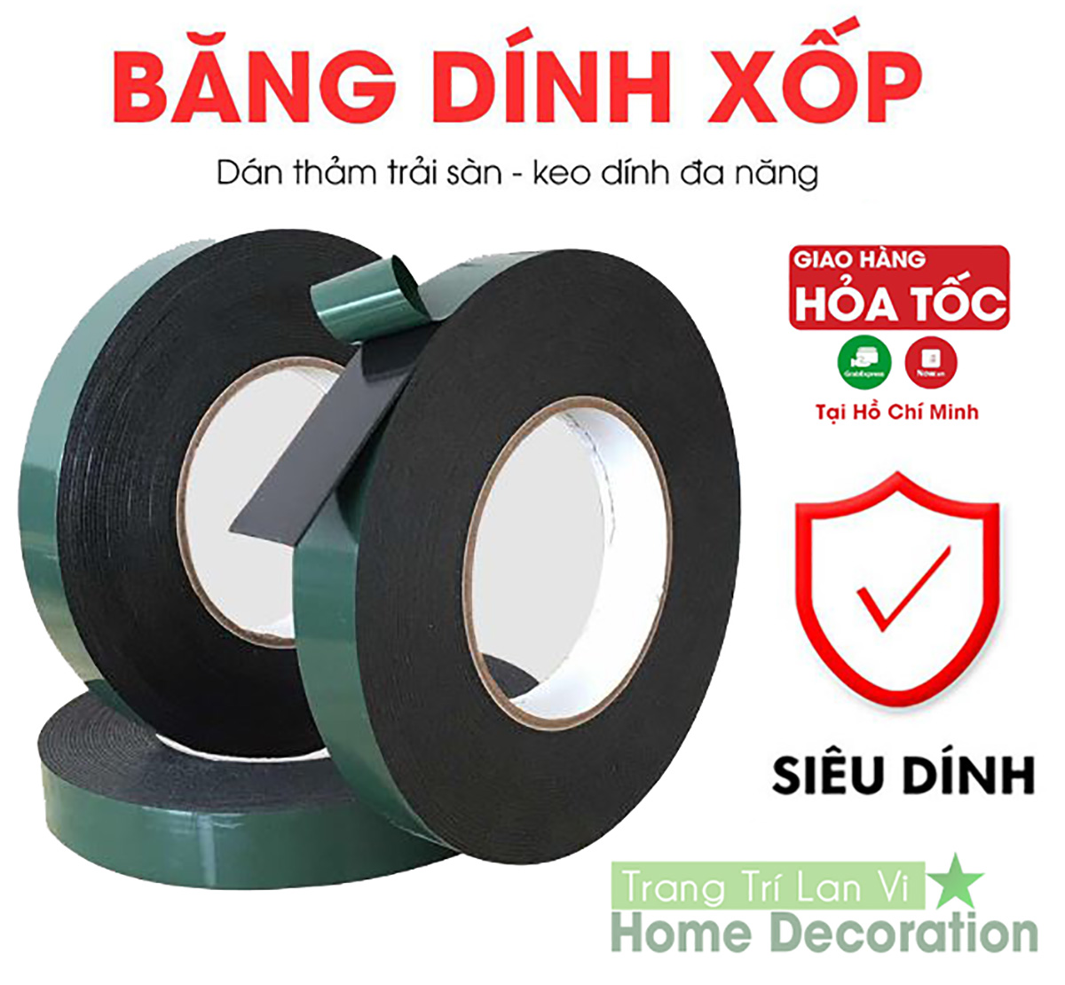 Băng dính xốp xanh 2 mặt loại tốt siêu dính đàn hồi chịu lực tốt 1.8cmx6m giá rẻ