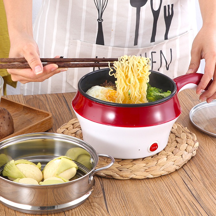 [HCM]HÀNG XỊN - NỒI LẨU ĐIỆN MINI TẶNG KÈM KHAY HẤP INOX CAO CẤP CÓ THỂ CHIÊN XÀO  NẤU ĂN  NẤU CƠM  NẤU MÌ - CA NẤU MÌ LUỘC TRỨNG HẤP THỨC ĂN CHỐNG DÍNH KHÔNG GỈ CHẤT LƯỢNG TỐT