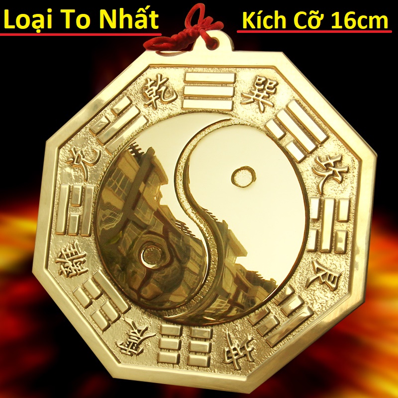 Gương Bát Quái Âm Dương Thái Cực - Chất Liệu bằng Đồng Nguyên Chất- Kích cỡ 16cm - Tiên Thiên Bát Quái Thái Cực ( Loại TO NHẤT )