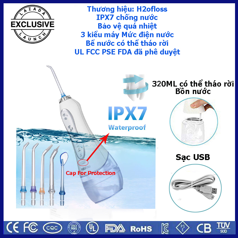 (Any 2 Free 2Pcs Brushes) H2ofloss HF5 3 kiểu máy IPX7 Máy súc miệng cầm tay không thấm nước USB có thể sạc lại Máy tưới nha khoa Máy tăm nước Máy tăm nước Máy tăm nước Waterpik Water pik Máy làm sạch răng Chỉ nha khoa