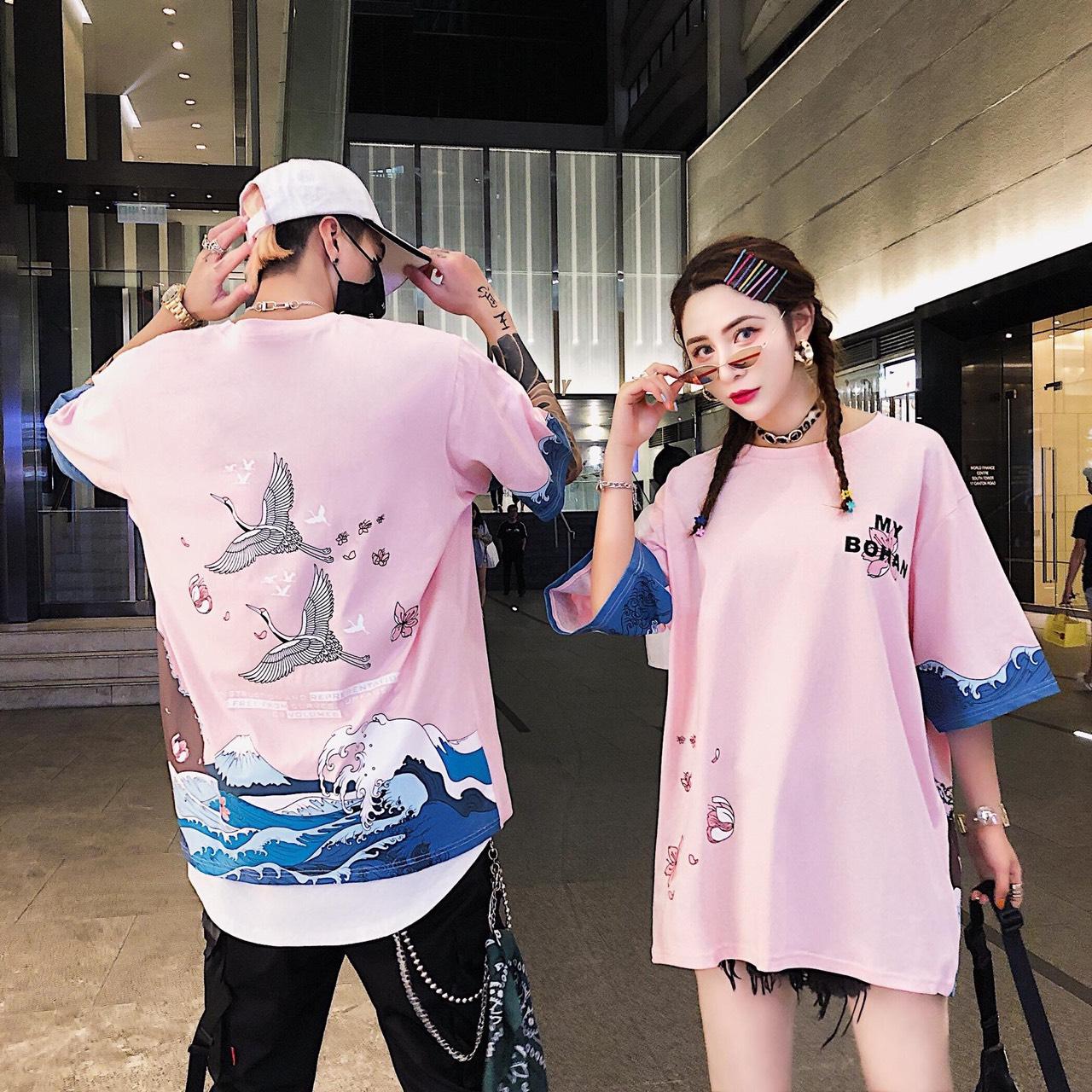 ÁO THUN CẶP ĐÔI NAM NỮ HỌA TIẾT CHIM HẠC GIẤU QUẦN SIÊU CÁ TÍNH