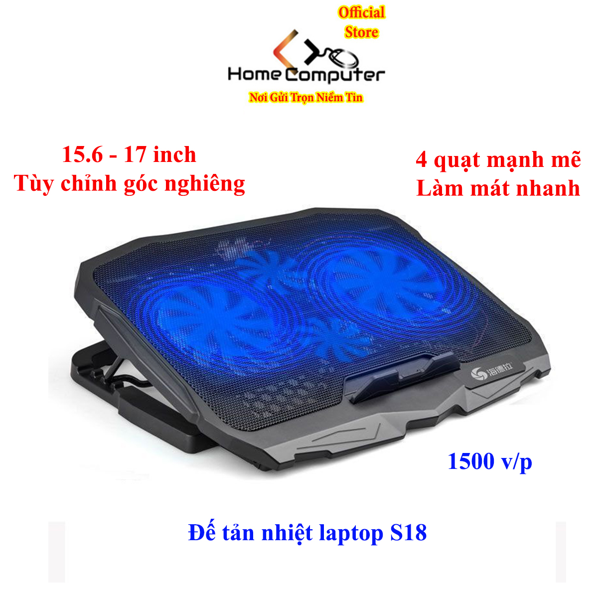 Đế tản nhiệt laptop, Đế tản nhiệt S18 COOLER 4 quạt mạnh mẽ, ổn định, chống ồn, dòng cao cấp cho game thủ