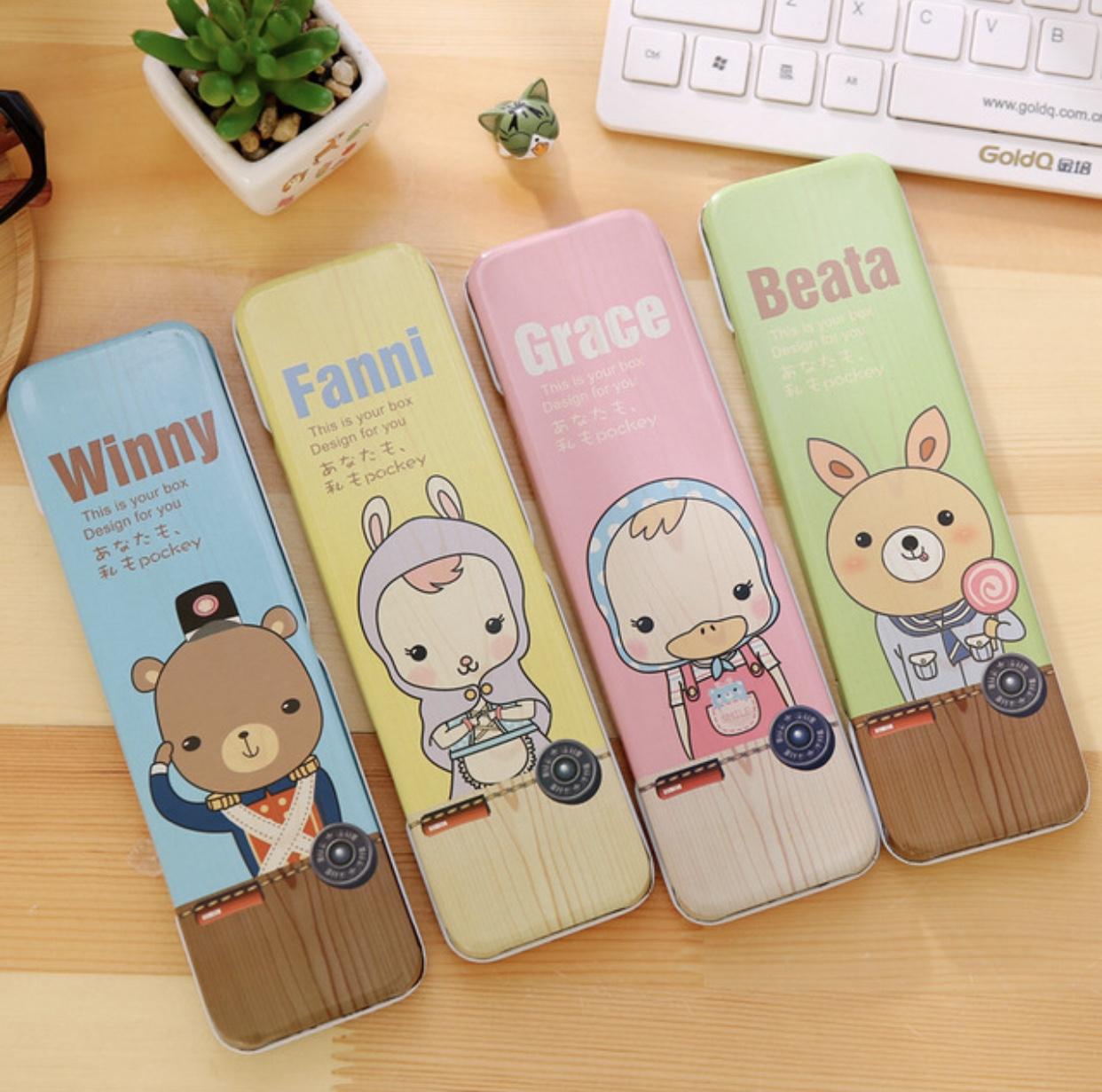2 Hôp đựng bút viết, dụng cụ học tập bằng thiếc nhỏ, gọn, xinh