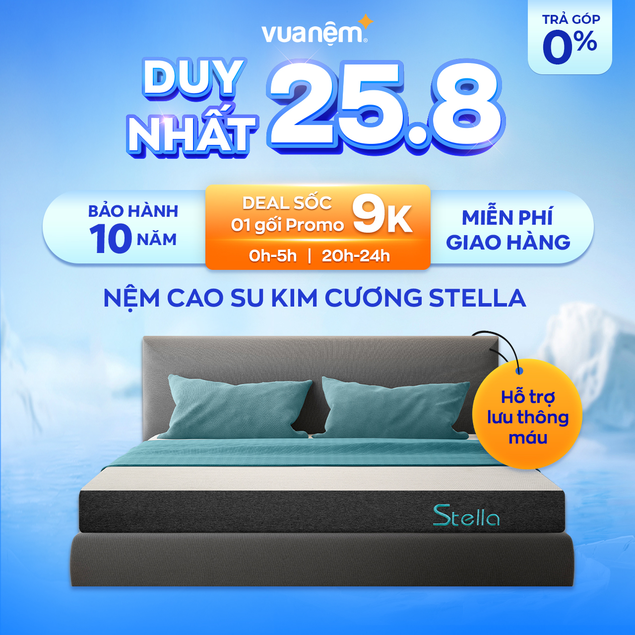 Nệm cao su kết hợp foam cao cấp Kim Cương Stella 15cm chỉ có tại Vua Nệm - Đặc tính vượt trội chuẩn Châu Âu, hỗ trợ tối đa xương khớp, gia tăng độ êm ái, đạt chuẩn Quốc Tế.