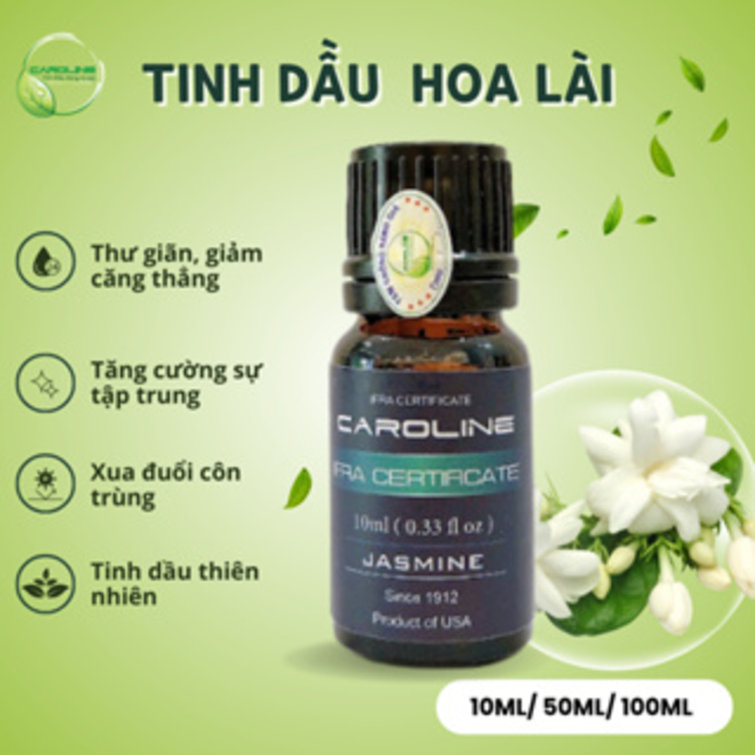 Tinh Dầu Thiên Nhiên từ Mỹ Nguyên Chất Hoa Lài CAROLINE 10ml xông thơm phòng giúp tinh thần thư giãn, thoải mái, khử mùi - sản xuất theo tiêu chuẩn của IFRA Thụy Sĩ