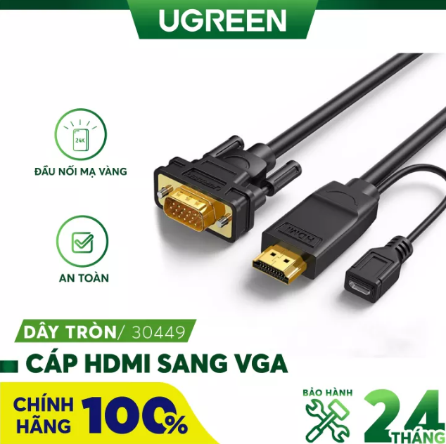 Cáp chuyển đổi hdmi sang vga dài 1,5m hỗ trợ nguồn phụ ugreen 30449