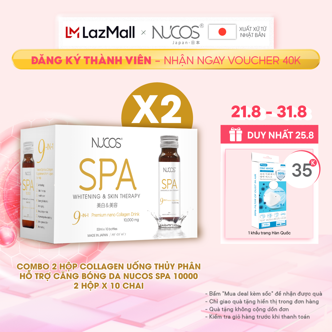 Combo 2 Hộp Collagen uống thủy phân căng bóng da Nucos Spa 10000​ hộp 10 chai x 50ml