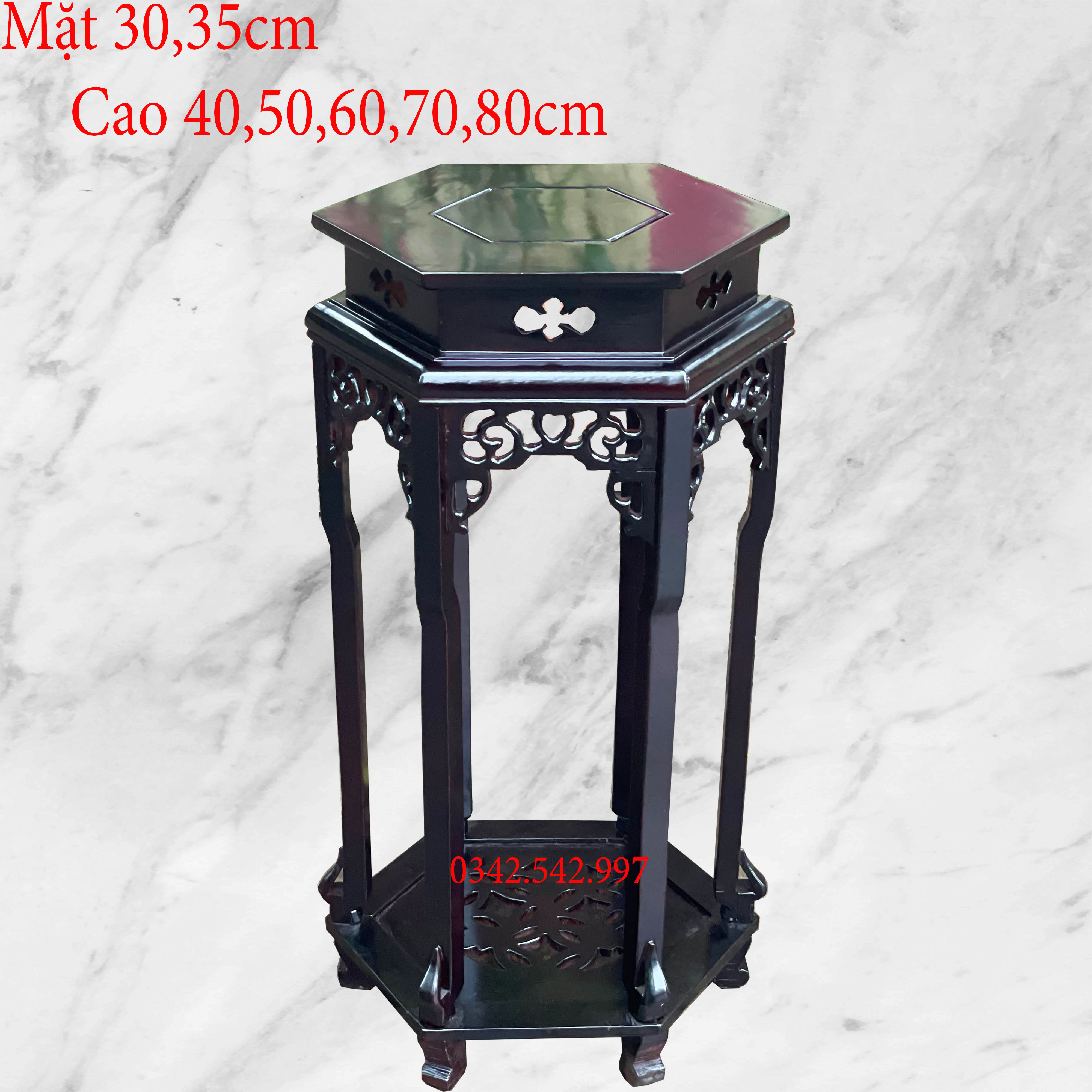 Đôn chiện lục giác 2 tầng kê chậu cây,tượng phong thủy gỗ lim cao 40,50,60,70,80cm