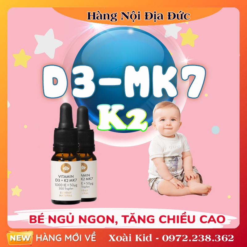 Vitamin D3 cho bé D3 K2 MK7 Đức Sunday Natural 20ml giúp hấp thụ canxi phát triển Chiều Cao tối ưu cho trẻ từ sơ sinh