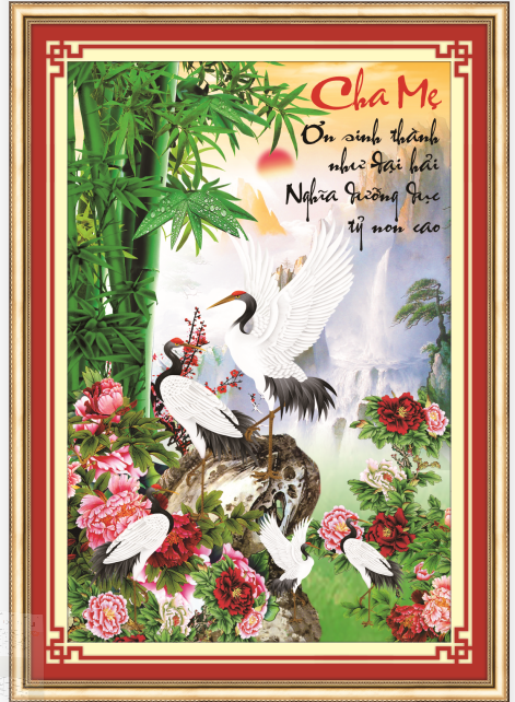 TRANH ĐÍNH ĐÁ Cha Mẹ Hạc Mẫu Đơn Kiai 88715 chưa đính