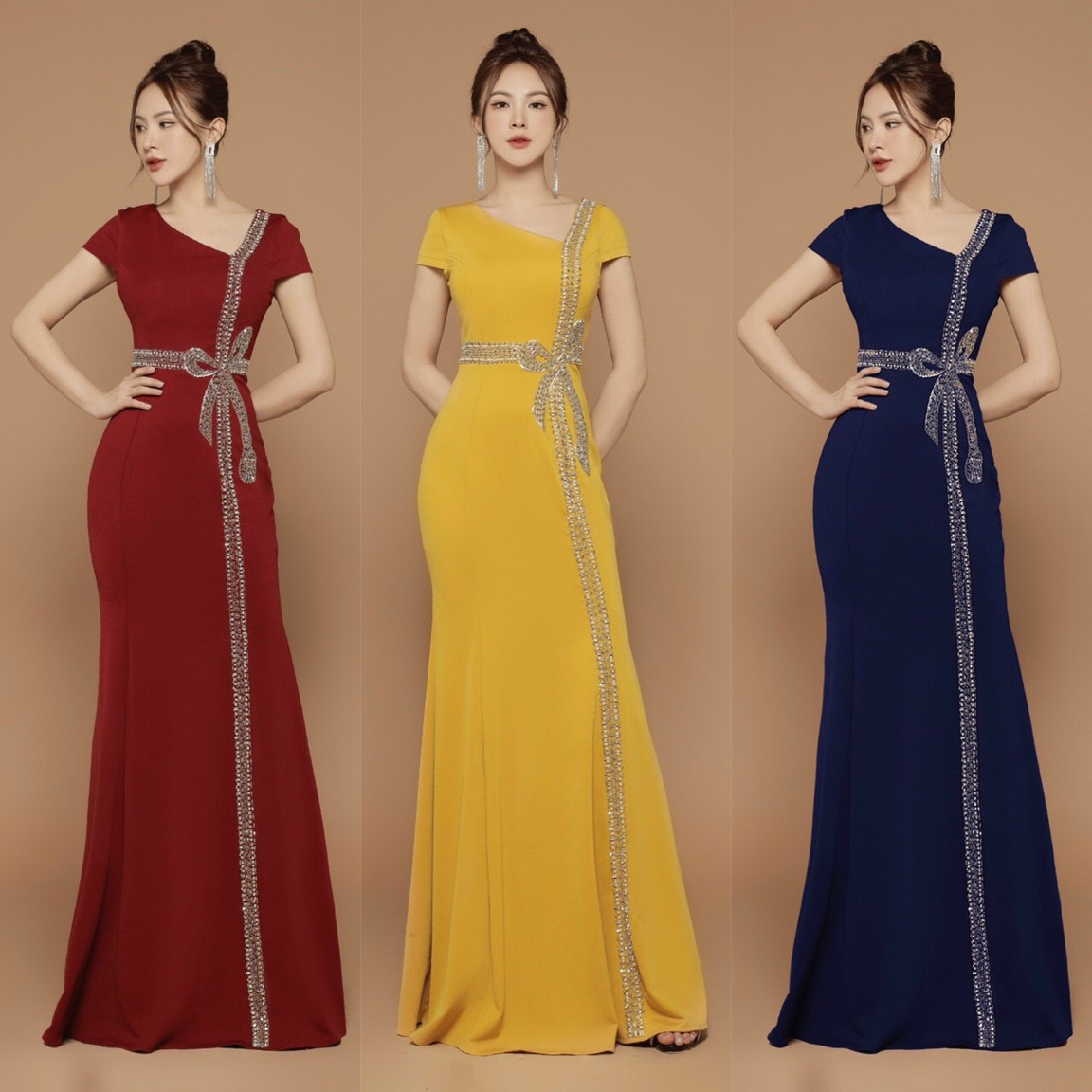 Đầm dạ hội kết pha le nơ cao cấp hàng tk - yb221147