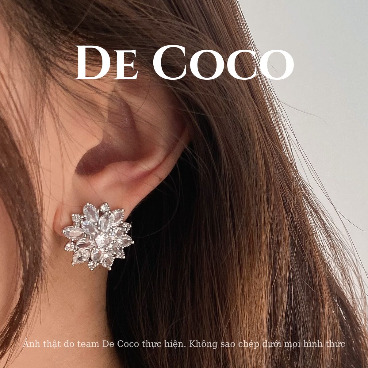 Khuyên tai, bông tai nữ hình bông tuyết đính đá Snowflake De Coco