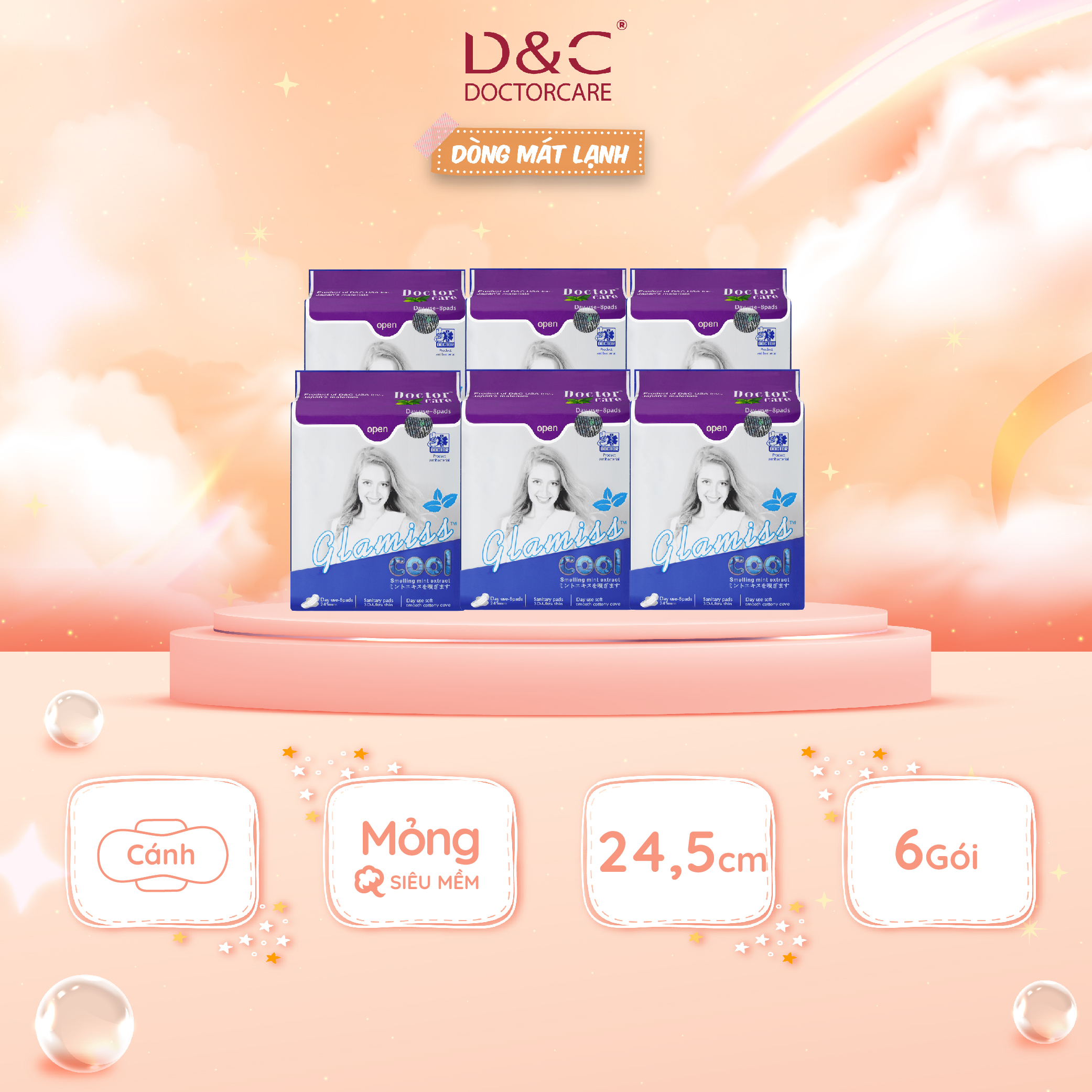 Băng vệ sinh thảo dược Glamiss Cool ban ngày thấm hút tốt, mát lạnh bạc hà, nguyên liệu từ thiên nhiên xuất xứ Nhật Bản, Đài Loan