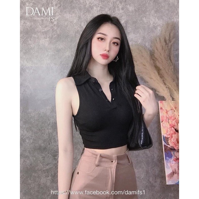 Áo thun body croptop cổ bẻ sát nách chất vải co giãn 4 chiều lên from tôn dáng