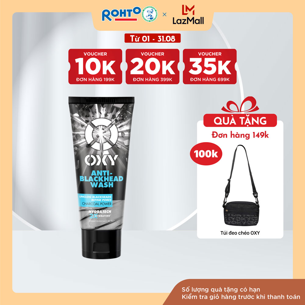 Sữa rửa mặt cho nam Oxy sạch tế bào chết, giảm mụn đầu đen, dạng kem Oxy Anti-Blackhead Wash 100g