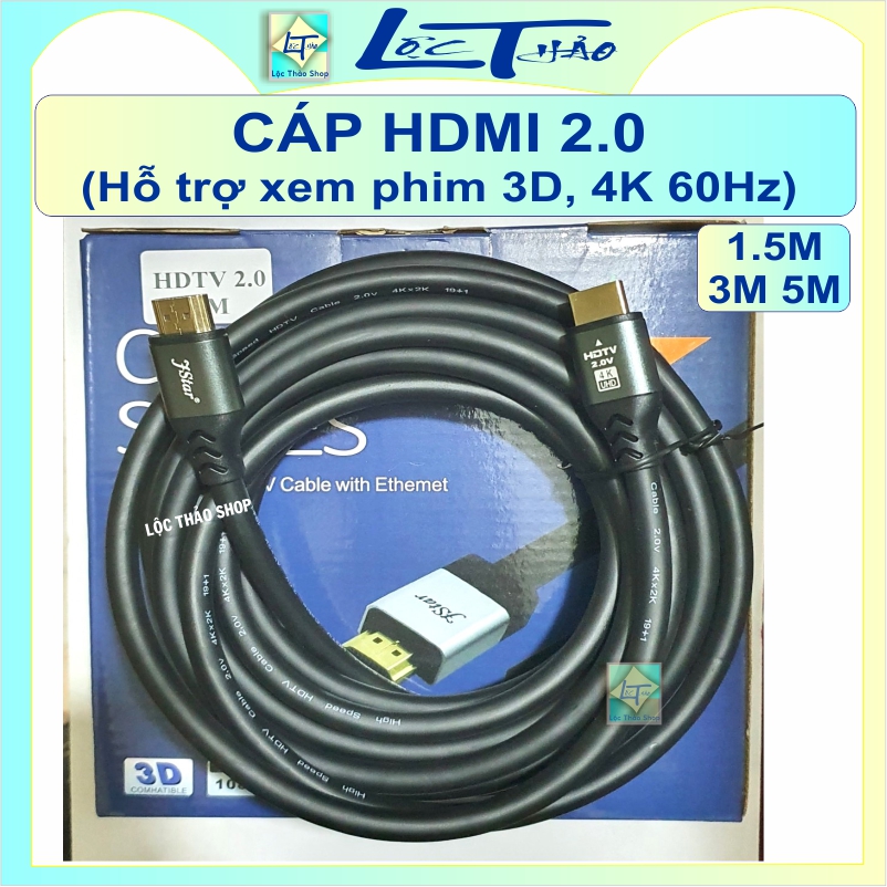 Dây HDMI 2.0 Jstar dài 1.5M 3M 5M 10M cao cấp Hỗ trợ 3D, 4K 60Hz - Cáp HDMI 2.0 - Cable HDMI