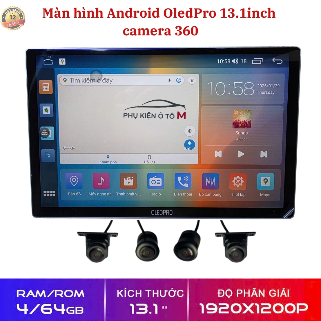 [Mã Giảm 10%] Màn Hình Android Ô Tô OledPro 13.1 Inch Liền Camera 360 Toàn Cảnh - Màn Hình Cảm Ứng 2K Xe Hơi RAM 4GB/64GB Chip Tốc Độ Cao, Tặng Bản Đồ Chỉ Đường Bảo Hành 12 Tháng Cắm Giắc Zin Toàn Bộ Các Dòng Xe