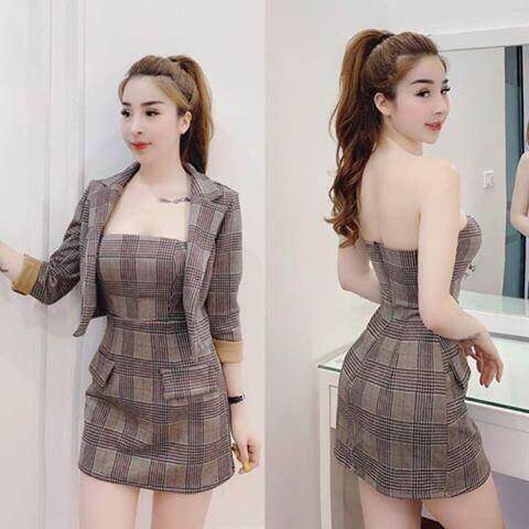 [HCM]Hàng cao cấp   SÉT VEST + VÁY CÚP NGỰC DỄ THƯƠNG  HÓT 2019