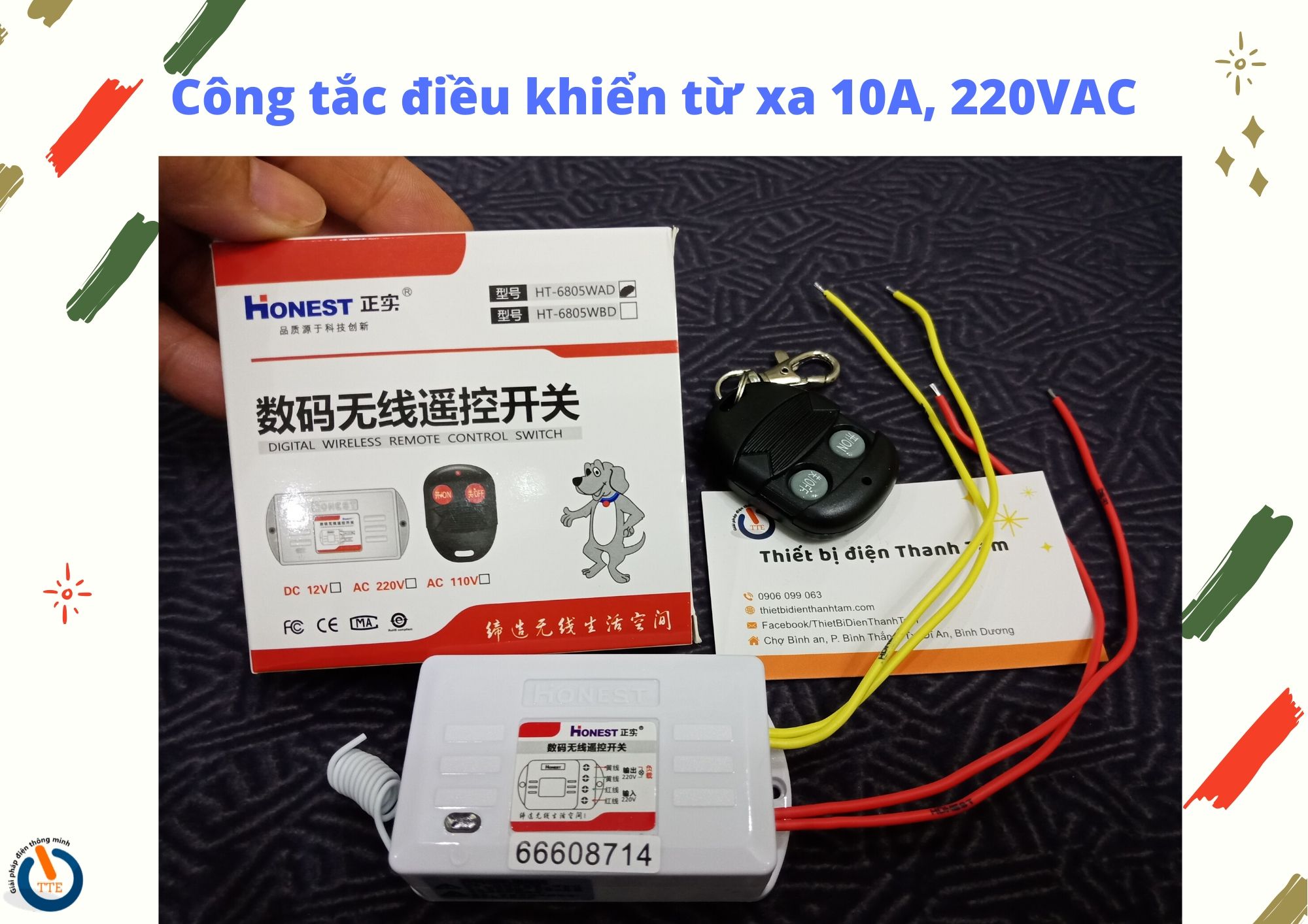 Công tắc điều khiển từ xa Honest HT-6805WAD - Remote RF315Mhz