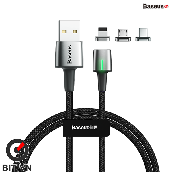 Bộ cáp từ 3 đầu Baseus Zinc Magnetic Series 2 Cable Kit（Lightning/ Type C/ Micro Magnetic Connetor + USB Cable) - BiT VN