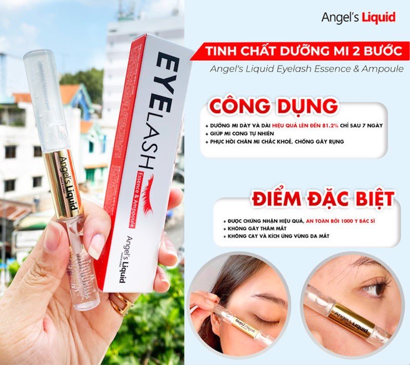 Tinh Chất Dưỡng Mi Dày Và Dài 2 Bước Angel's Liquid Eyelash Essence & Ampoule 5ml