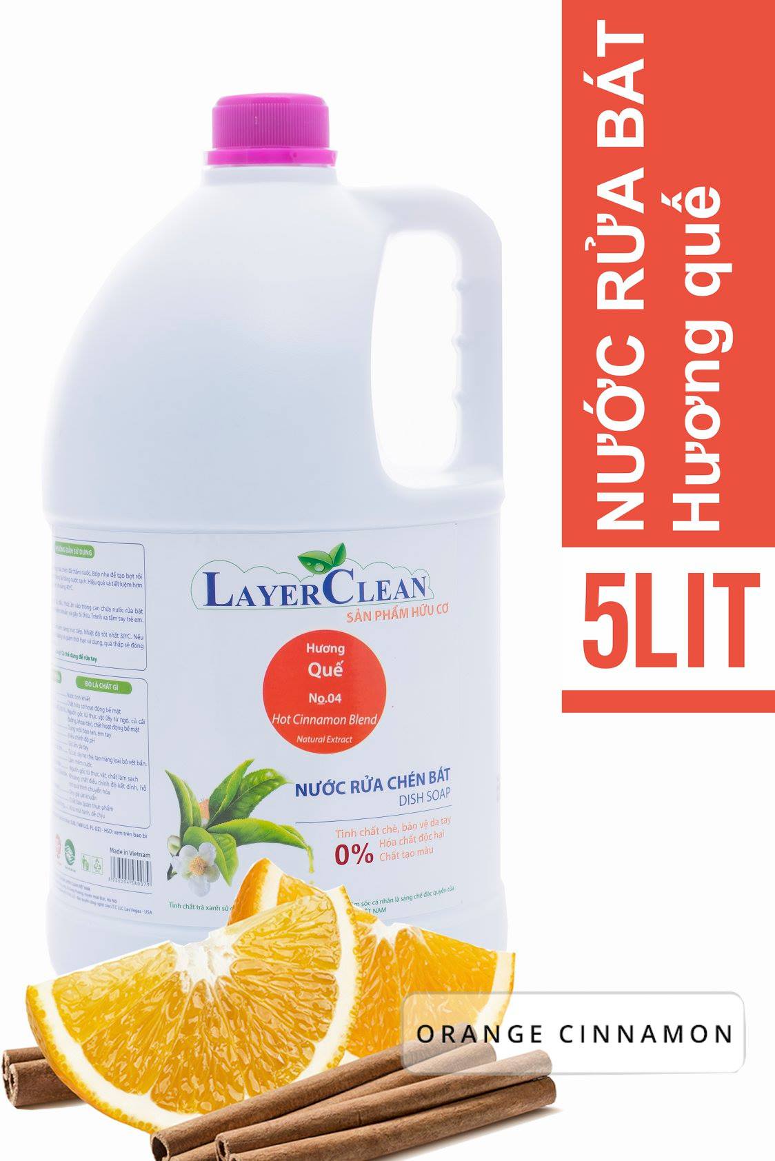 Nước rửa chén bát hữu cơ Layer Clean 5l hương quế