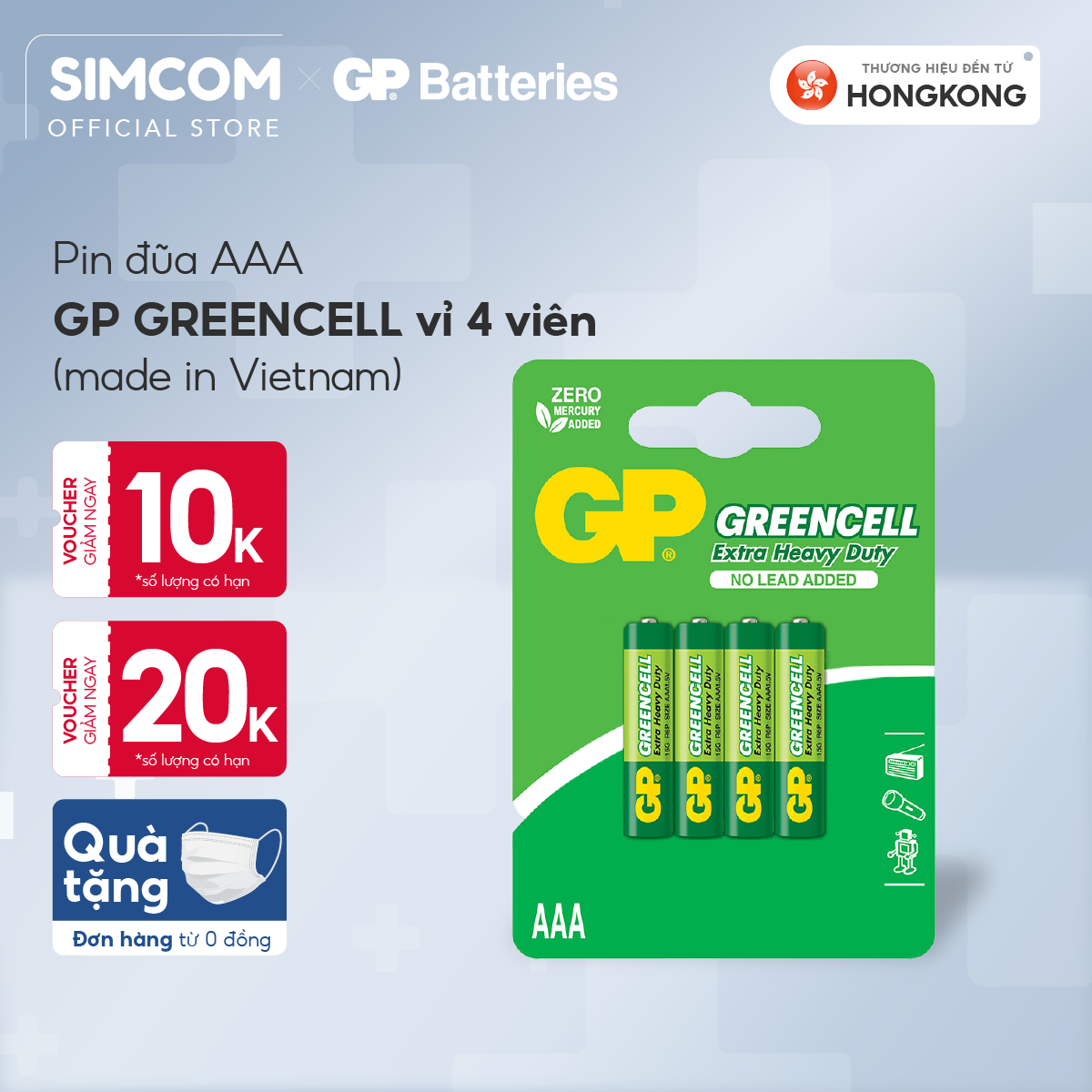 Pin đũa GP Greencell AAA 1.5V (4viên),Pin AAA GP,Pin chuột máy tính,Pin điều khiển quạt,Pin điều khiển tivi,Pin sử dụng cho các thiết bị nhỏ,Pin đồng hồ treo tường,Pin đồ chơi điện tử trẻ em, Simcom