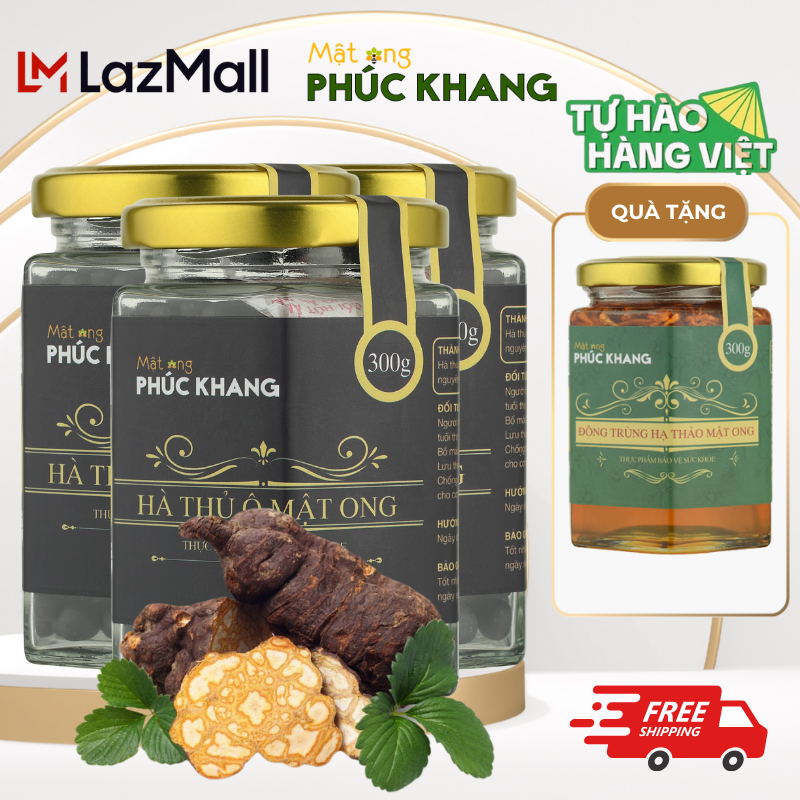 Combo 3 hũ Hà thủ ô đỏ mật ong rừng cao cấp Phúc Khang - Làm đen tóc dưỡng tóc chắc khỏe giảm rụng tóc tóc bạc sớm kích thích mọc tóc mọc râu - giúp ngủ ngon giảm căng thẳng