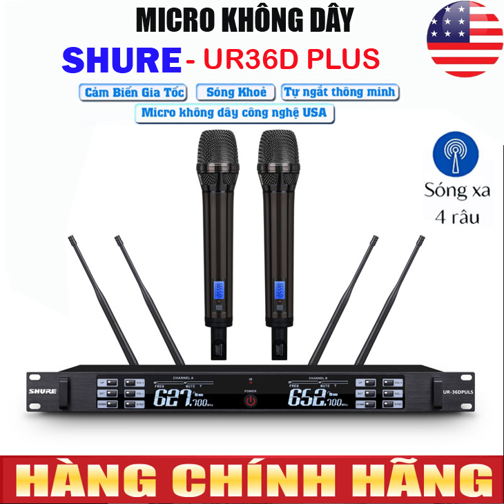 Micro Thế Hệ Mới MỸ Micro Không Dây SHURE UR36D PLUS Chống Hú Hoàn Hảo. Hút Âm Cực Nhạy Chất Âm Sáng Giảm Tiếng Ồn Lọc Tạp Âm Cảm Biến Tự Ngắt Dùng Cho Karaoke Gia Đình Sân Khấu Sự Kiện