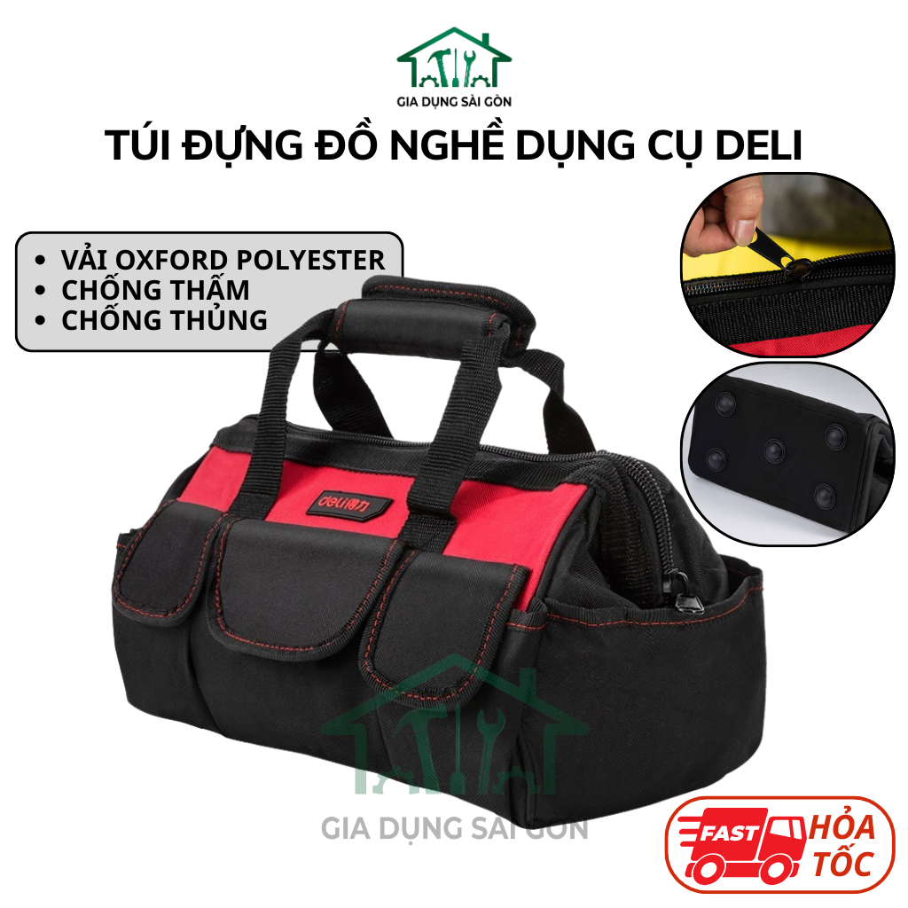Túi Đựng Đồ Nghề Dụng Cụ Deli Siêu Bền - Nhiều Ngăn Tiện Dụng, Vải Chống Nước - Quai Đeo Dễ Dàng Di Chuyển - SGTOOLS