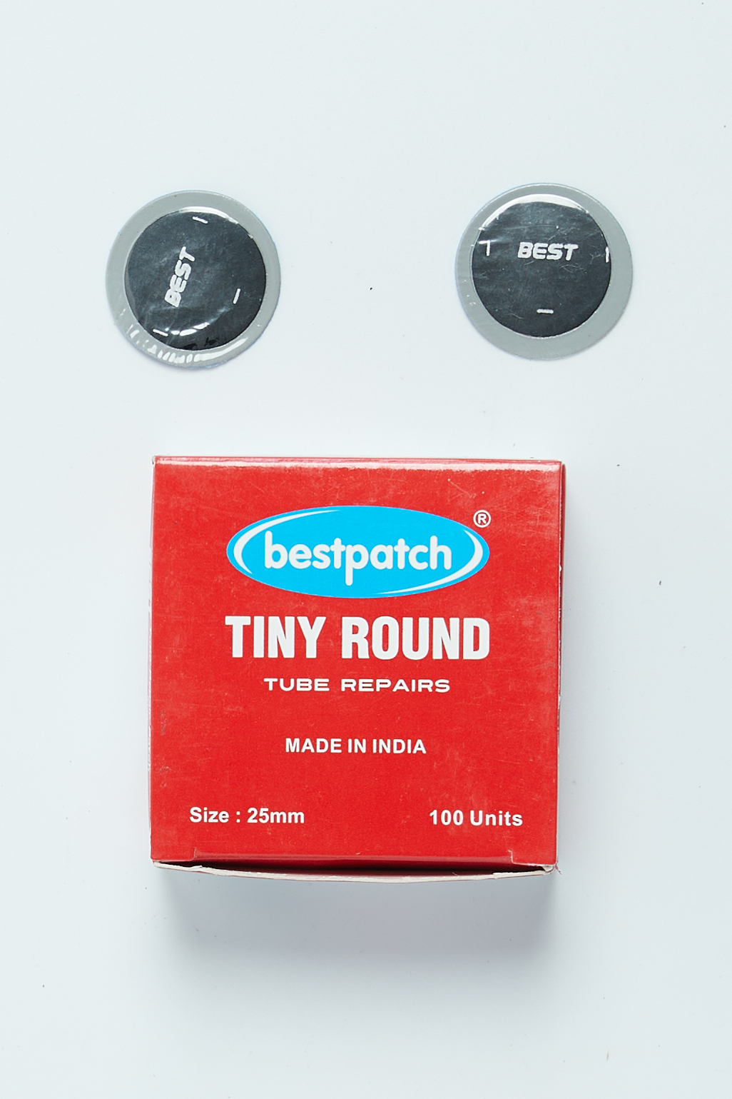 Miếng vá săm, vá ruột, vá lốp, vá vỏ ruột xe máy, ôtô BEST hình tròn (Tiny round 25mm) (Hộp 100 miếng)