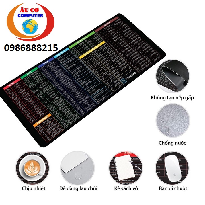 Bàn di chuột cỡ lớn 30-80cm,pad chuột,lót chuột phím tắt văn phòng cao cấp - bàn di công thức