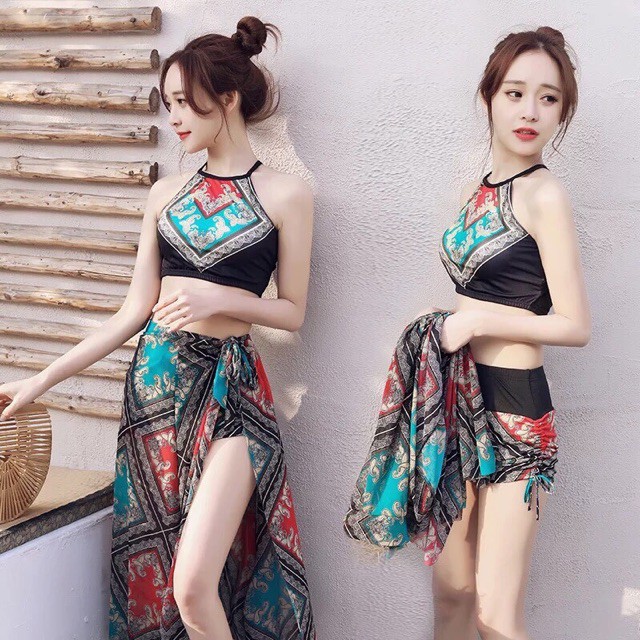 [ giá rẻ ] Bộ bikini áo yến kèm khăn - quần áo tắm biển nữ - bộ đồ bơi nữ -