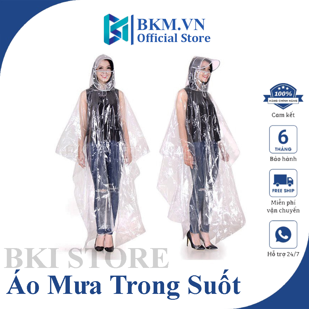 Áo Mưa Trong Suốt 1 Đầu/ 2 Đầu Có Khẩu Trang Che Mặt Tiện Lợi, Áo Đi Mưa Cánh Dơi Thời Trang Bằng Nhựa Vi Sinh Dày Dặn, Chống Thấm Tuyệt Đối