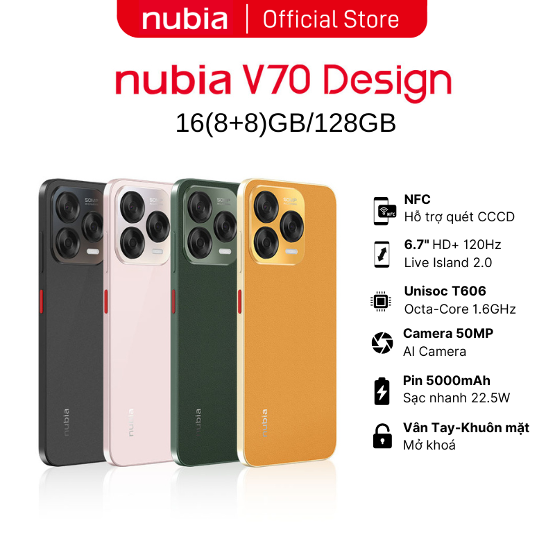 Điện thoại Nubia V70 Design 8GB/128GB I Pin 5000mAh I Camera 50mp I 6.7" 120Hz I Hỗ trợ NFC Giá 2,750,000 Đồng*Miễn phí vận chuyển