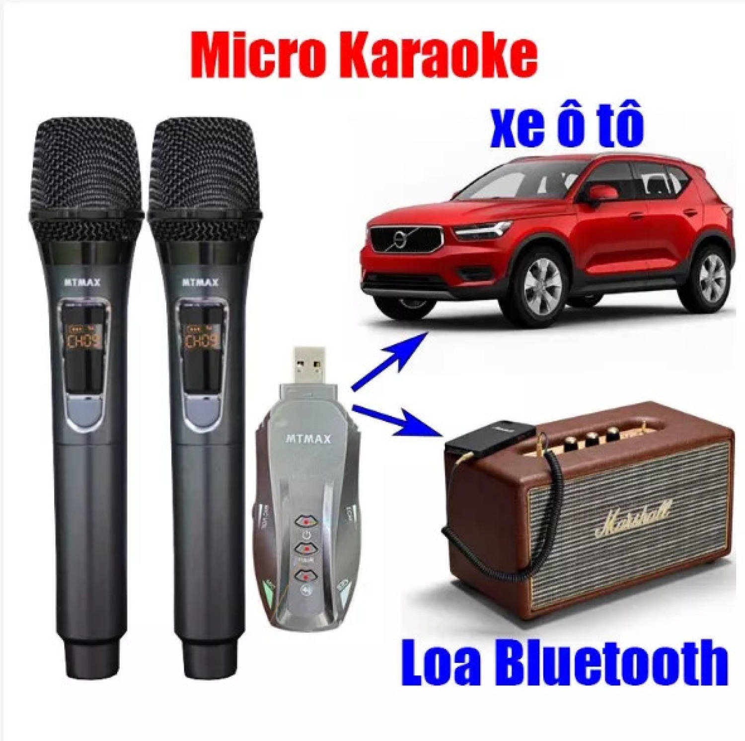 Micro karaoke trên ô tô, xe hơi, micro không dây, micro karaoke dành cho ô tô, bộ 2 micro không dây bluetooth bx7-chống hú tốt, tự động dò sóng sạch, độ nhạy cao, kết nối đa dạng với tv, loa kéo, laptop, ô tô, mixer, amply…
